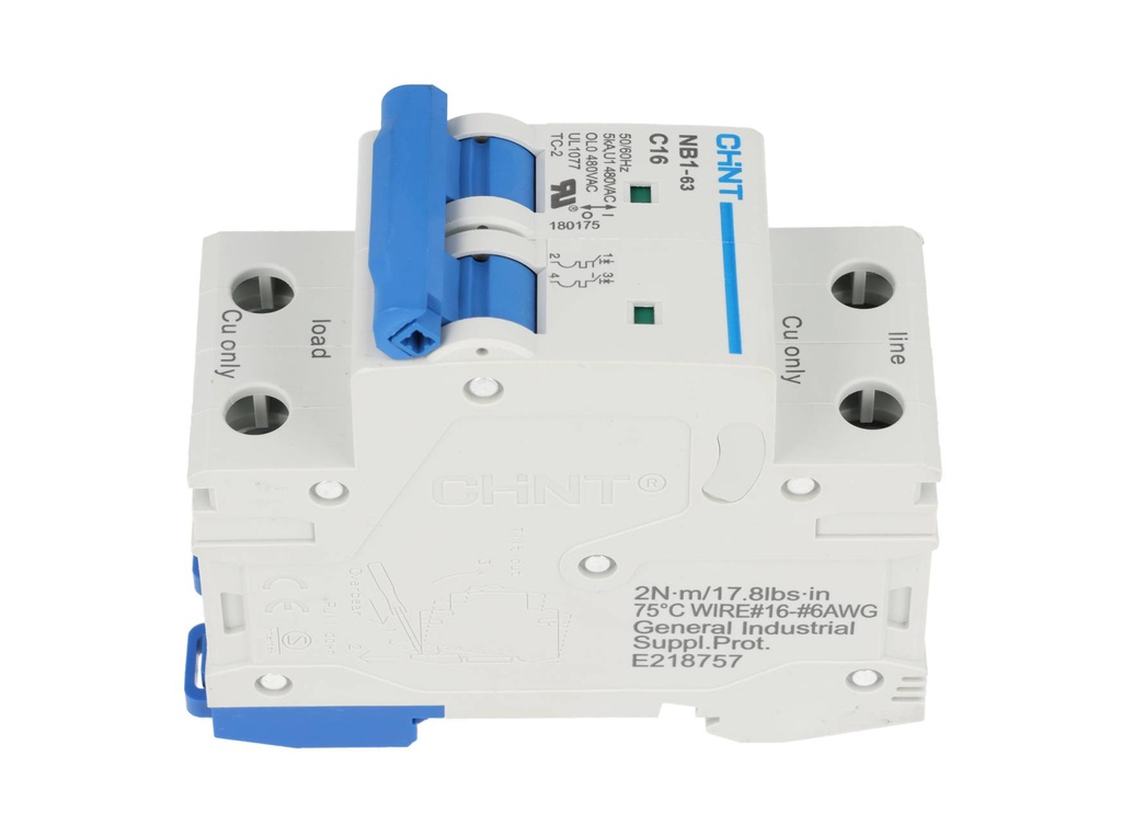 NB1-5KA2PC16 — BREAKER P/RIEL 2X16A 5KA/230V 480VCA