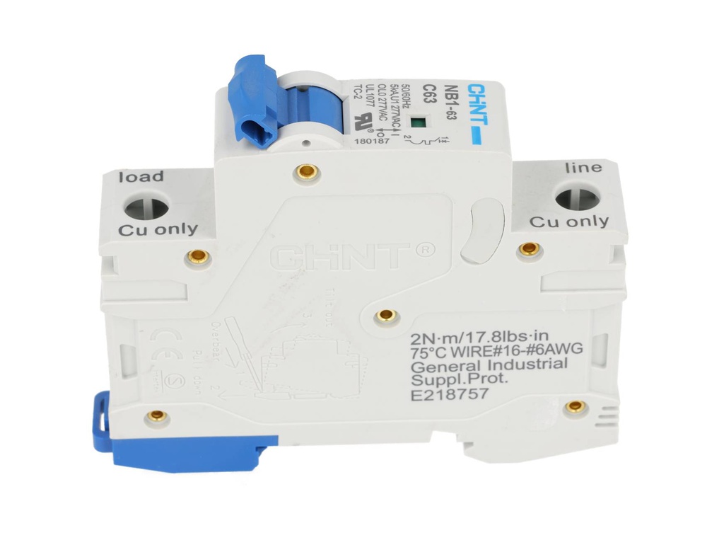 NB1-5KA1PC63 — BREAKER P/RIEL 1X63A 5KA/230V 277VCA