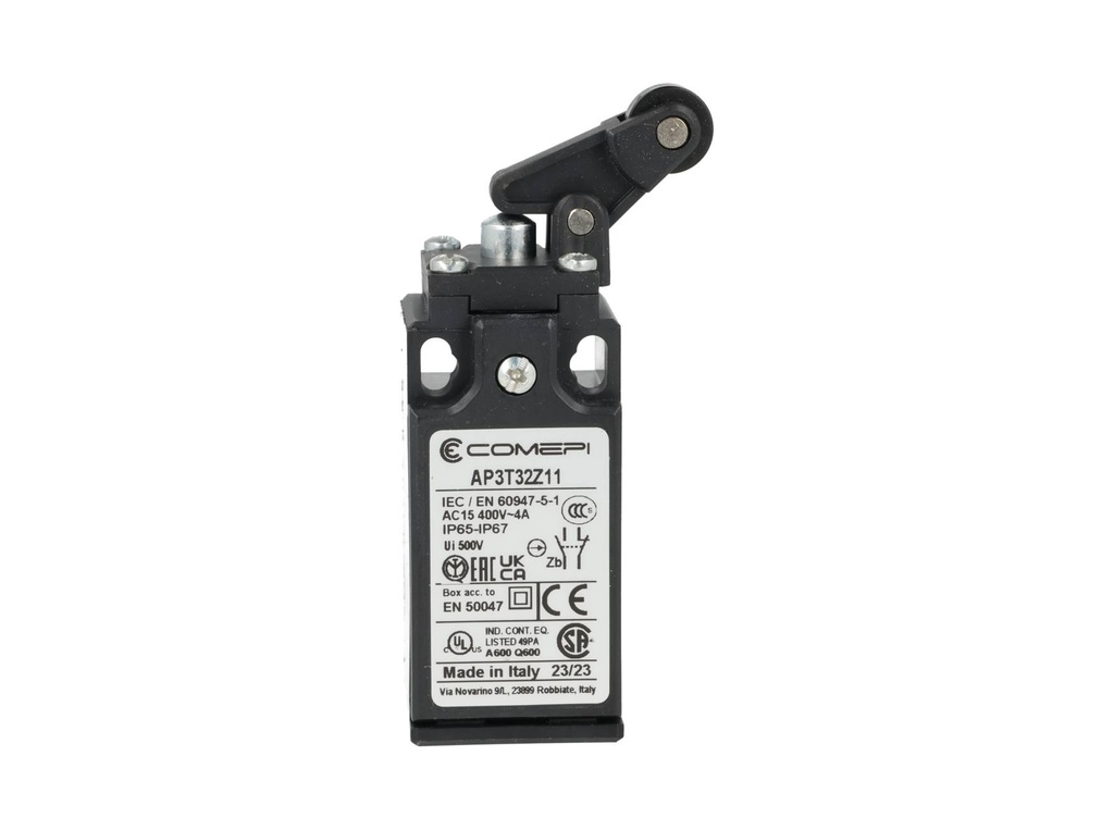 AP3T32Z11 — SWITCH INDUSTRIAL UNIDIRECCIONAL 1NA+1NC, 3A 400VCA DE BRAZO LATERAL DE RODILLO