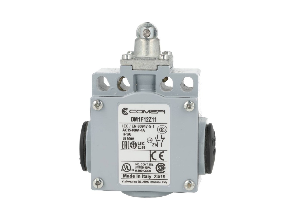 DM1-F12Z11 — MICROSWITCH DE FINAL DE CARRERA ROLDANA, METALICA, 1NA+1NC, 24V/10A, 120V/6A, 230V/3.1A, 240V/3A