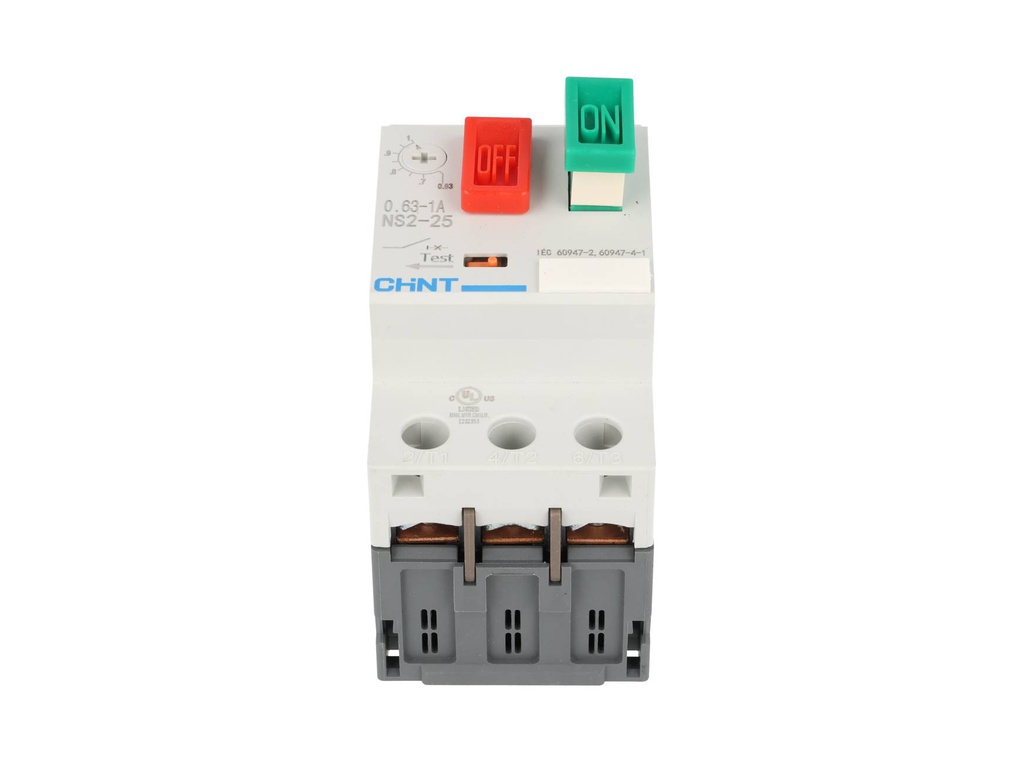 NS2-25-0.63-1A — GUARDAMOTOR PULSADOR DE 0.63-1A, 230/240400/415, 440, 500, 690V DE OPERACION, 100KA 230/240V DE RUPTURA GRADO III.