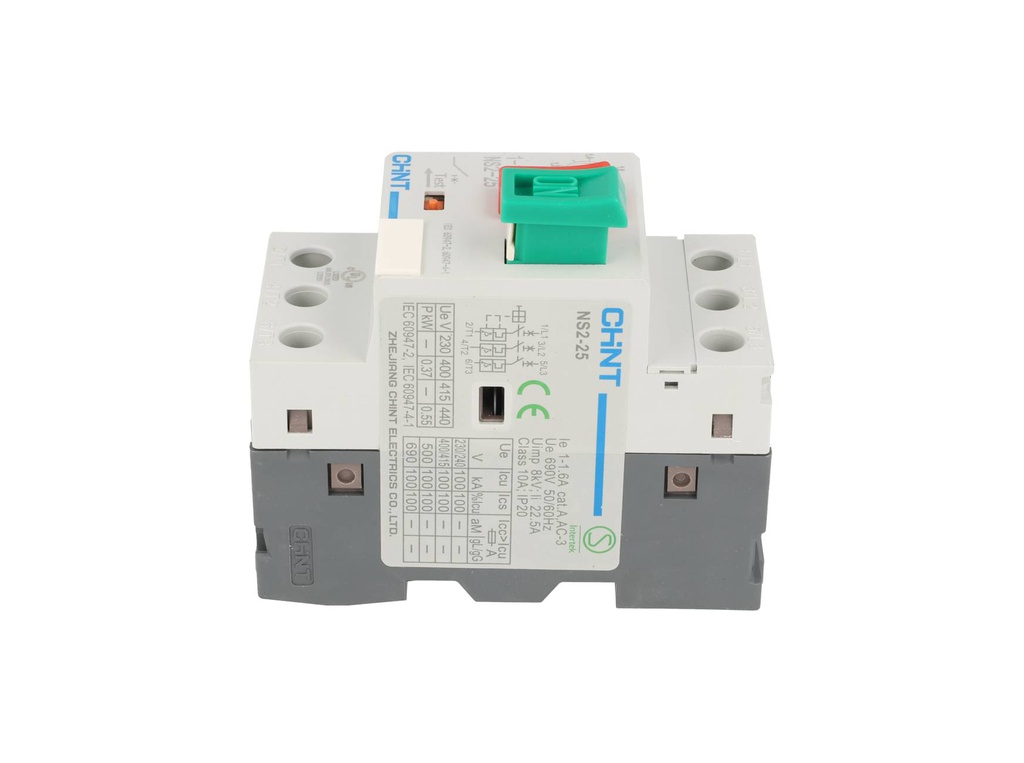 NS2-25-1-1.6A — GUARDAMOTOR PULSADOR DE 1-1.6A, 230/240, 400/415, 440, 500, 690V DE OPERACION. 100KA 230/240V DE RUPTURA GRADO III.