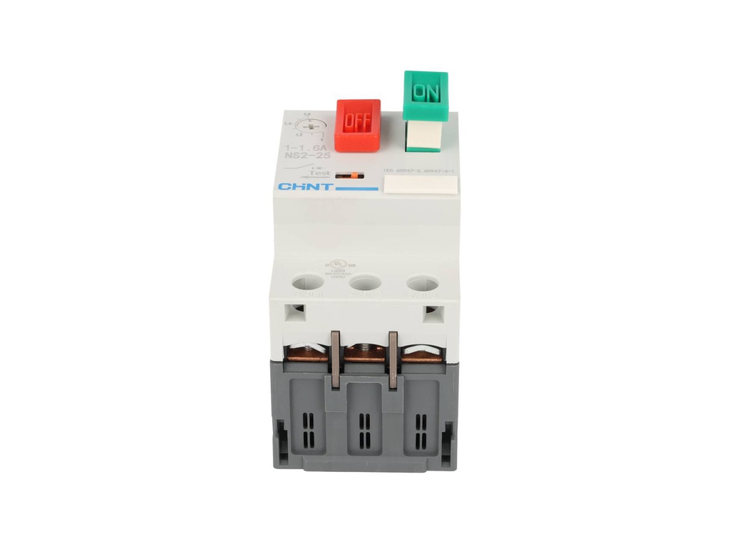 NS2-25-1-1.6A — GUARDAMOTOR PULSADOR DE 1-1.6A, 230/240, 400/415, 440, 500, 690V DE OPERACION. 100KA 230/240V DE RUPTURA GRADO III.
