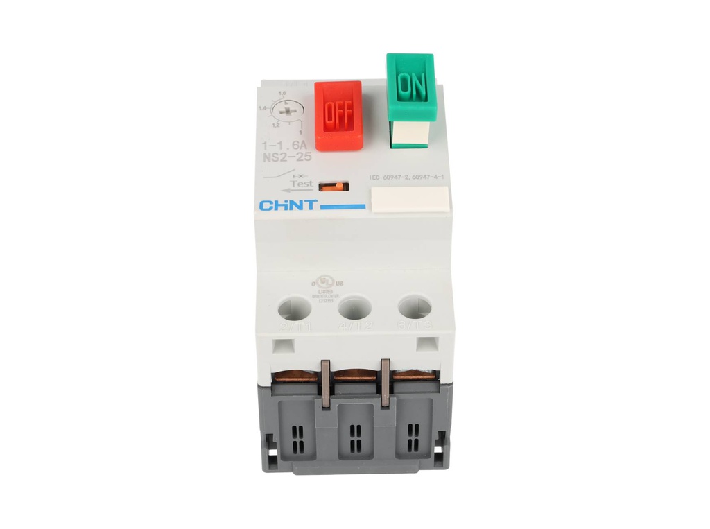 NS2-25-1-1.6A — GUARDAMOTOR PULSADOR DE 1-1.6A, 230/240, 400/415, 440, 500, 690V DE OPERACION. 100KA 230/240V DE RUPTURA GRADO III.