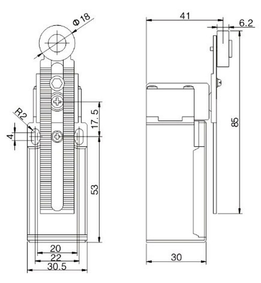 XZ-9108 — MICROSWITCH PALANCA METALICA AJUSTABLE Y, ROLDANA METALICA 1NA+1NC 10A