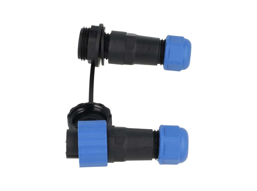 TP-SP16-S2P — CONECTORES EXTENSION/RECTO (PAR) 2 PINIMPERMEABLES IP68, 5A/250VCA DIAMETRO DE BARRENO 16mm, PIN COBRE CHAPEADO EN DORADO/PLATEADO