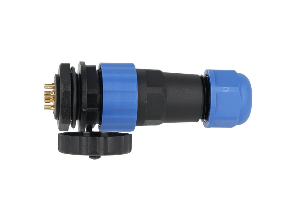 TP-SP20-SP14P — CONECTORES PANEL/RECTO (PAR) 14PIN, IMPERMEABLES IP68, 5A/250VCA, DIAMETRO DE BARRENO 20mm, PIN COBRE CHAPEADO EN DORADO/PLATEADO