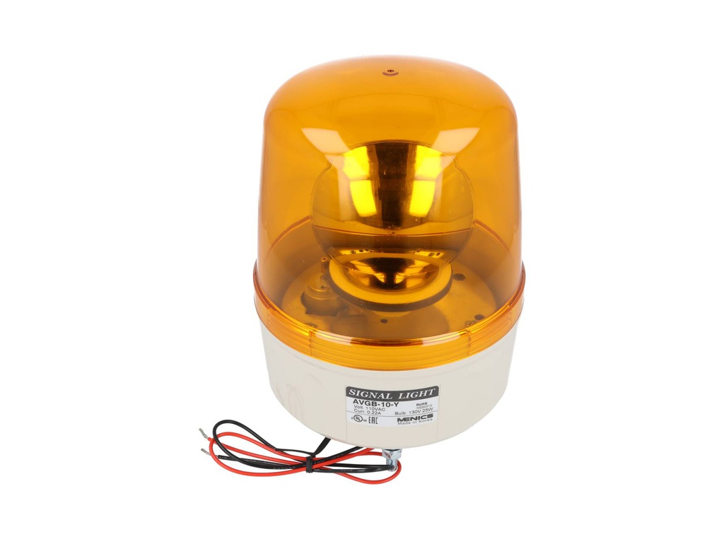 AVGB-10-Y — FAROLA INDEPENDIENTE ROTATIVA 135mm CON ALARMA AMARILLA 110VCA
