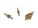 TP-SB3-432 — BROCAS CONICAS EN ESPIRAL JUEGO DE 3 PIEZAS 4-12, 4-20, 4-32mm, PARA MADERA, PLASTICO Y METAL A BAJA Y MEDIA VELOCIDAD Y OTROS MATERIALES.