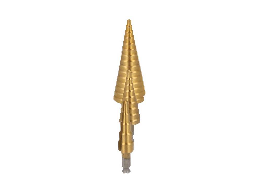 TP-CB3-432 — BROCAS CONICAS JUEGO DE 3 PIZAS. 4-12, 4-20, 4-32mm, PARA MADERA, PLASTICO Y METAL A BAJA Y MEDIA VELOCIAD Y OTROS MATERIALES