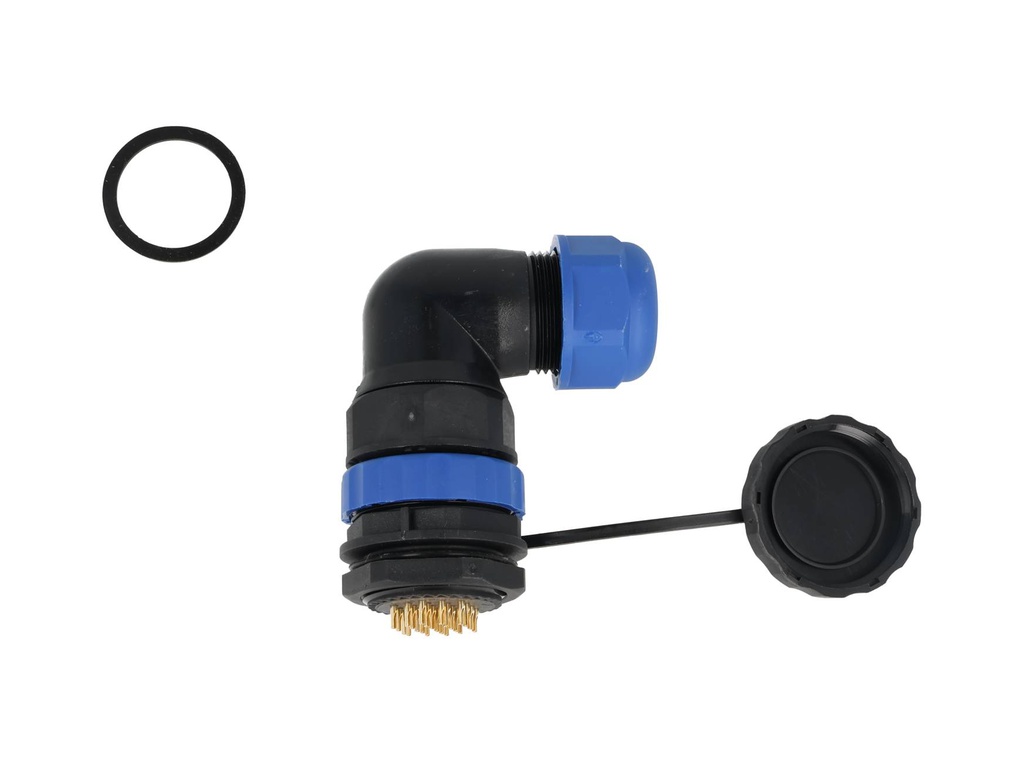 TP-SP28-AP24P — CONECTORES PANEL/ANGULO (PAR) 24PIN, IMPPERMEABLES IP68, 5A/250VCA, DIAMETRO DE BARRENO 28mm, PIN COBRE CHAPEADO EN DORADO/PLATEADO