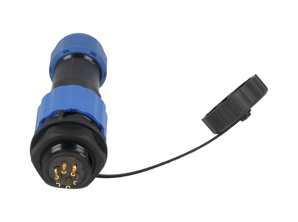 TP-SP16-SP6P — CONECTORES PANEL/RECTO (PAR) 6 PIN IMPERMEABLE IP68, 5A/250VCA, DIAMETRO DE BARRENO 16mm PIN COBRE CHAPEADO EN DORADO/PLATEADO