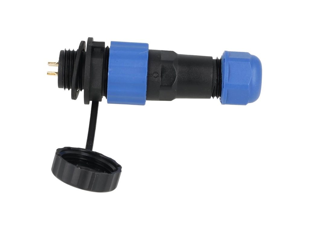 TP-SP16-SP4P — CONECTORES PANEL/RECTO (PAR) 4 PIN IMPERMEABLES IP68, 5A/250VCA, DIAMETRO DE BARRENO 16mm, PIN COBRE CHAPEADO EN DORADO/PLATEADO