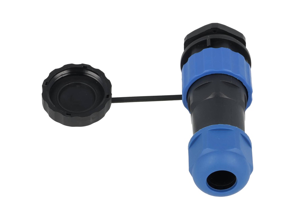 TP-SP20-SP12P — CONECTORES PANEL/RECTO (PAR) 12PIN, IMPERMEABLES, IP68, 5A/250VCA, DIAMETRO DE BARRENO 20mm, PIN COBRE CHAPEADO EN DORADO/PLATEADO