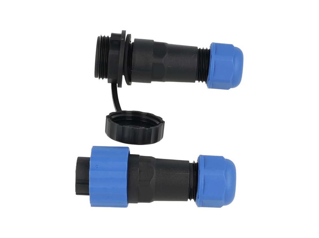 TP-SP16-S9P — CONECTORES EXTENSION/RECTO (PAR) 9 PINIMPERMABLES IP68, 5A/250VCA, DIAMETRO DE BARRENO 16mm PIN COBRE CHAPEADO EN DORADO/PLATEADO