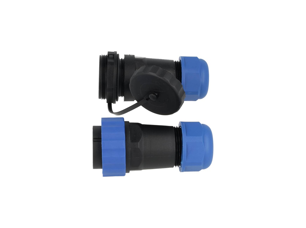 TP-SP28-S2P — CONECTORES EXTENCIÓN RECTO (PAR) 2 PIN IMPERMEABLES IP68, 45A / 250VCA DIÁMETRO DE BARRENO 28MM, PIN COBRE CHAPEADO EN DORADO/PLATEADO