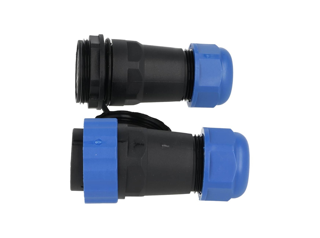 TP-SP28-S22P — CONECTORES EXTENSION/RECTO (PAR) 22PIN, IMPERMEABLES IP68, 5A/250VCA, DIAMETRO DE BARRENO 28mm, PIN COBRE CHAPEADO EN DORADO/PLATEADO