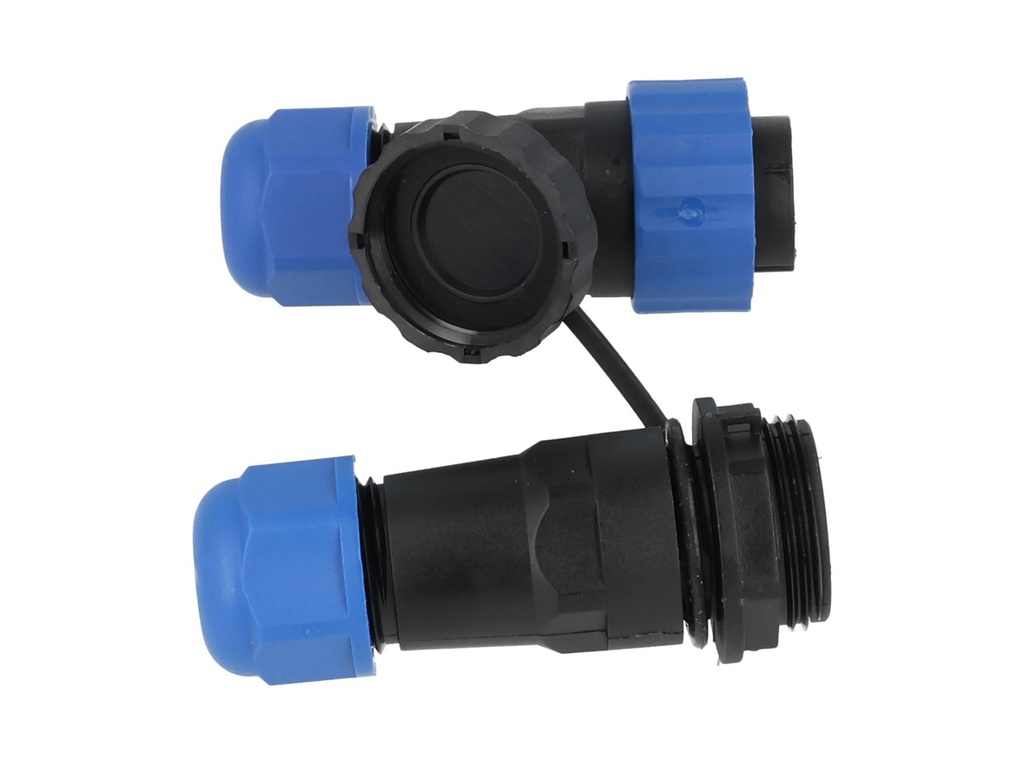 TP-SP20-S14P — CONECTORES EXTENSION/RECTO (PAR) 14PIN, IMPERMEABLES IP68, 5A/250VCA, DIAMETRO DE BARRENO 20mm, PIN COBRE CHAPEADO EN DORADO/PLATEADO 