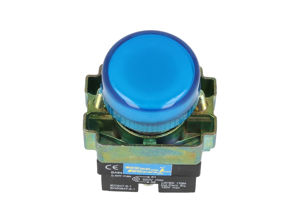 TP-LI22M-B — LAMPARA PILOTO METAL LED AZUL 22mm 220VCA METALICO *NO SON A PRUEBA DE EXPLOSION*