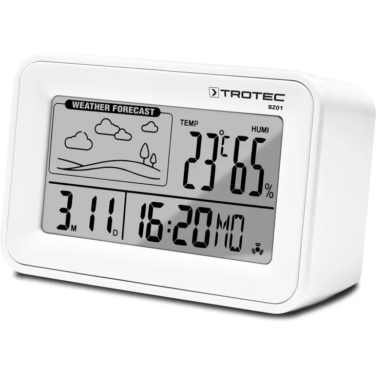 BZ01 — TERMOHIGROMETRO ESTACION METEOROLOGICA CON ALARMA DESPERTADORA, RANGO DE MEDICION -10-50 °C, FORMATO 12/24H