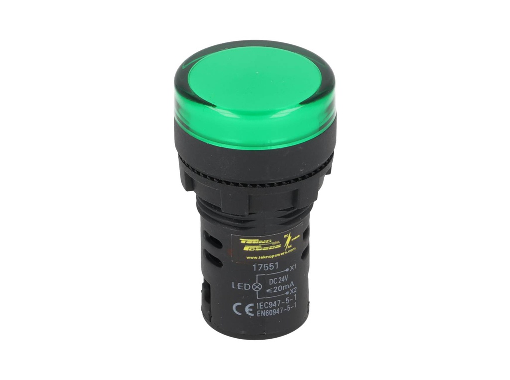 TP-LI22-G24 — LAMPARA PILOTO LED VERDE 22mm 24VCDE VCAPLASTICO *NO SON A PRUEBA DE EXPLOSION*