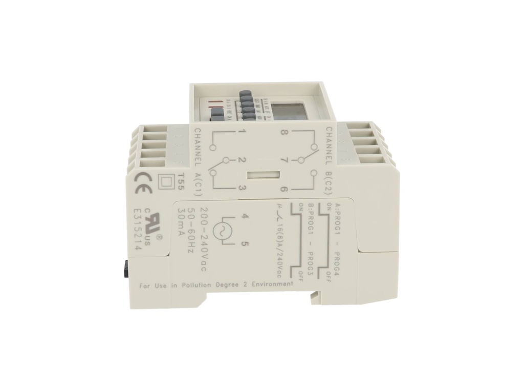 TP-TM812M-2 — TIMER D SEMANAL, 220VCA, 2 CANALES, 4/ON-OFF, 3/ON-OFF, 15AMP.BAT.RESP.38H, DIN RIEL