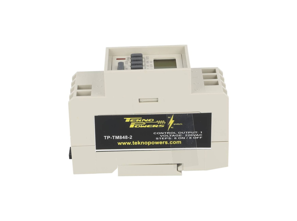 TP-TM848-2 — TIMER D SEMANAL, 220VCA, 8/ON-8/OFF, 1CON 16AMP.AC1, 3AMP./AC2, BAT.RESP.36H, DIN RIEL