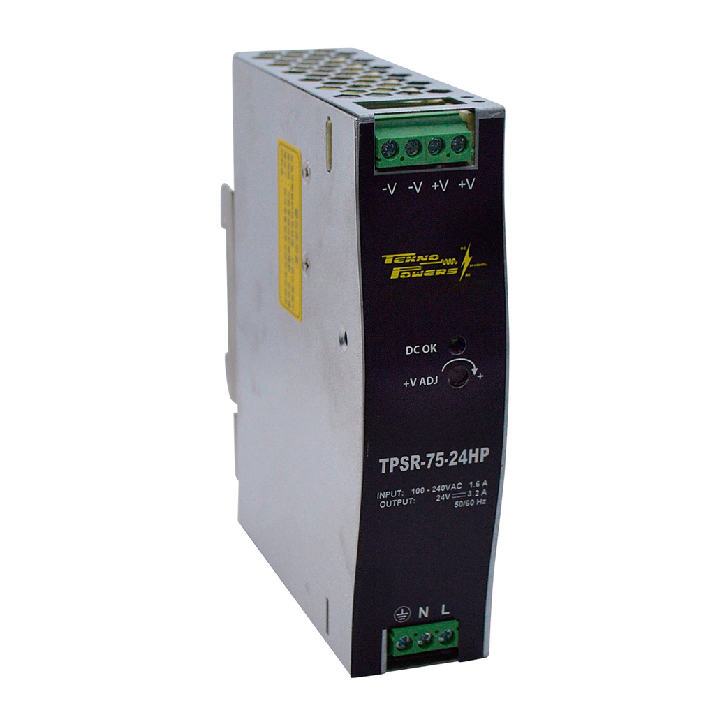 TPSR-75-24HP — FUENTE DE VOLTAJE P/RIEL 24VCD3.2A,76.8W, 85-264VCA,120-370VCD,55X125X100MMUSO RUDO