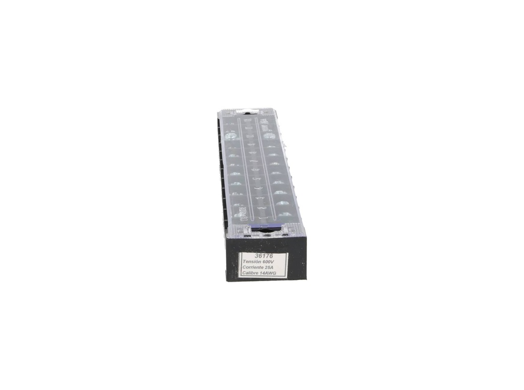 TB-2512 — BLOQUE DE TERMINALES MONTAJE FIJO 25AMP12 POLOS, 600V, CALIBRE 14 AWG, 100°C (A PRUEBA DE FUEGO) , 19x162x30mm