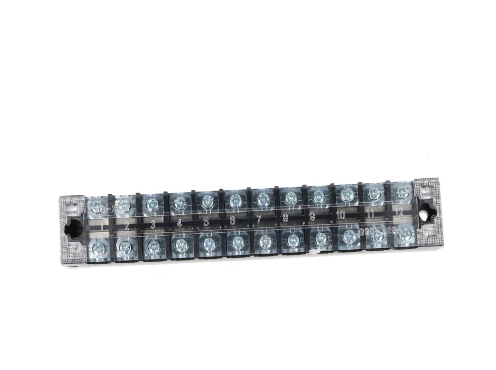 TB-2512 — BLOQUE DE TERMINALES MONTAJE FIJO 25AMP12 POLOS, 600V, CALIBRE 14 AWG, 100°C (A PRUEBA DE FUEGO) , 19x162x30mm