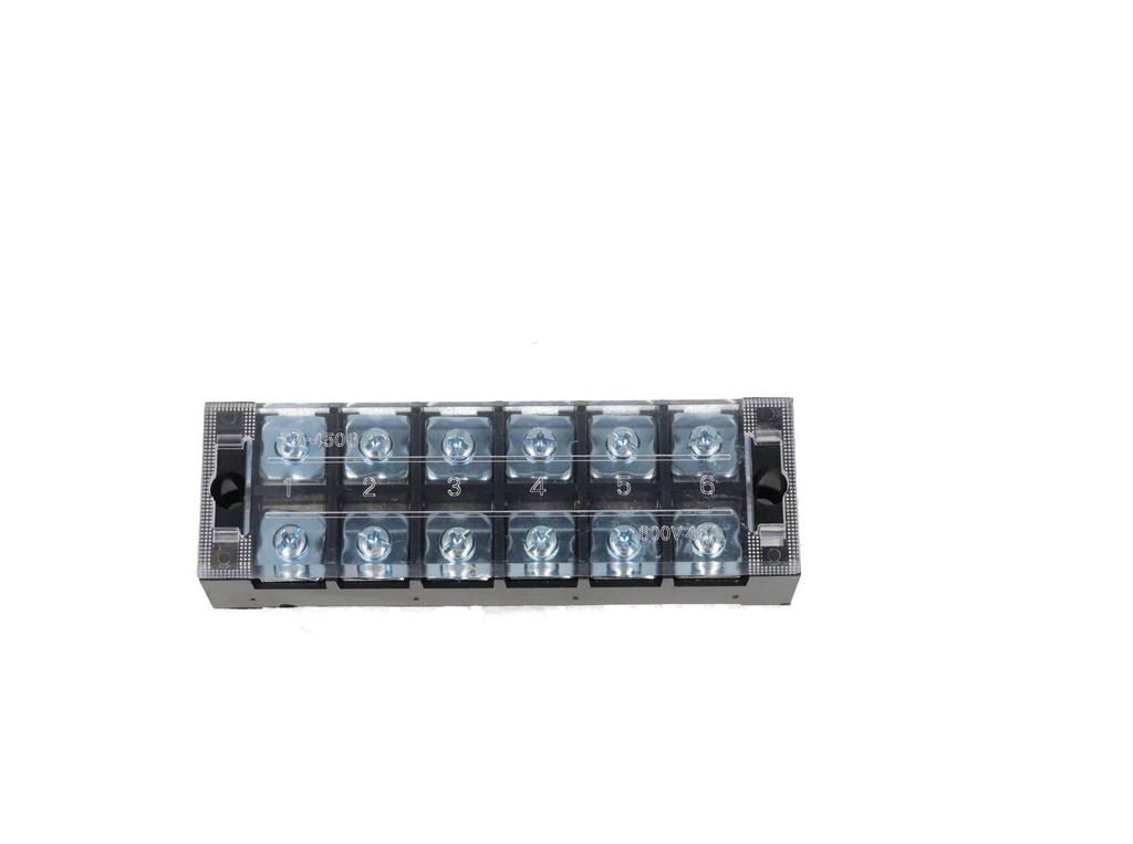 TB-4506 — BLOQUE DE TERMINALES MONTAJE FIJO 45 AMP6 POLOS, 600V, CALIBRE 12 AWG, 100°C (A PRUEBA DE FUEGO) ,  24x120x38mm