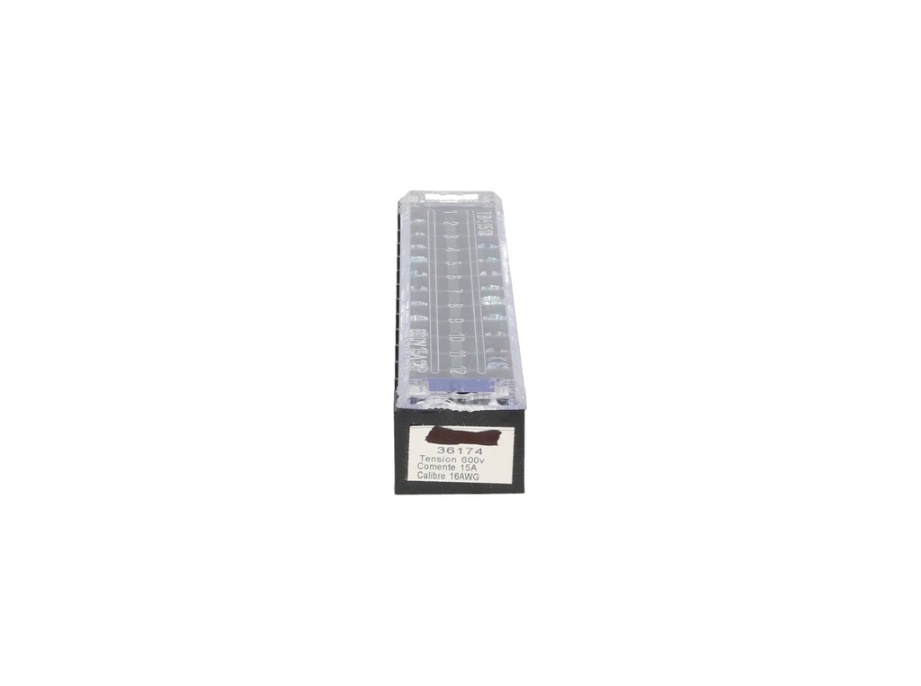 TB-1512 — BLOQUE DE TERMINALES MONTAJE FIJO 15AMP12 POLOS, 600V, CALIBRE 16 AWG, 100°C,  (A PRUEBA DE FUEGO) 17x124x22mm