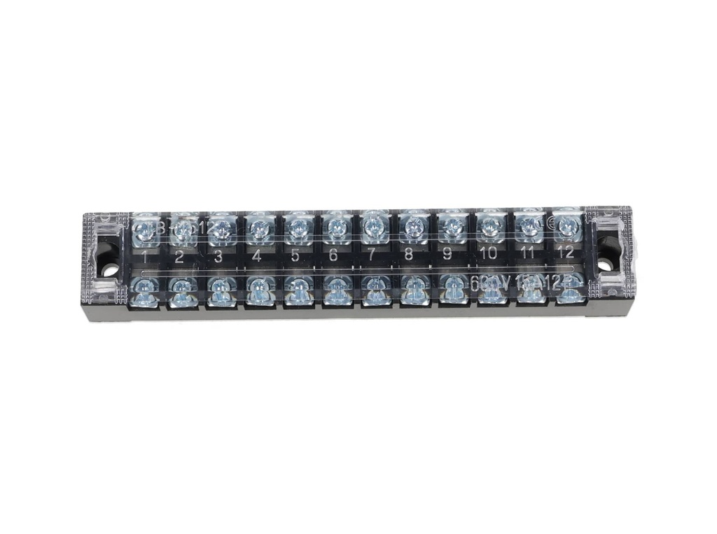 TB-1512 — BLOQUE DE TERMINALES MONTAJE FIJO 15AMP12 POLOS, 600V, CALIBRE 16 AWG, 100°C,  (A PRUEBA DE FUEGO) 17x124x22mm