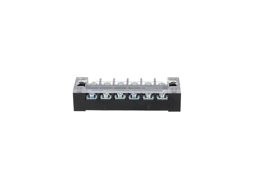 TB-2506 — BLOQUE DE TERMINALES MONTAJE FIJO 25AMP6 POLOS, 600V, CALIBRE 14 AWG,  100°C,  (A PRUEBA DE FUEGO) 19x91x30mm