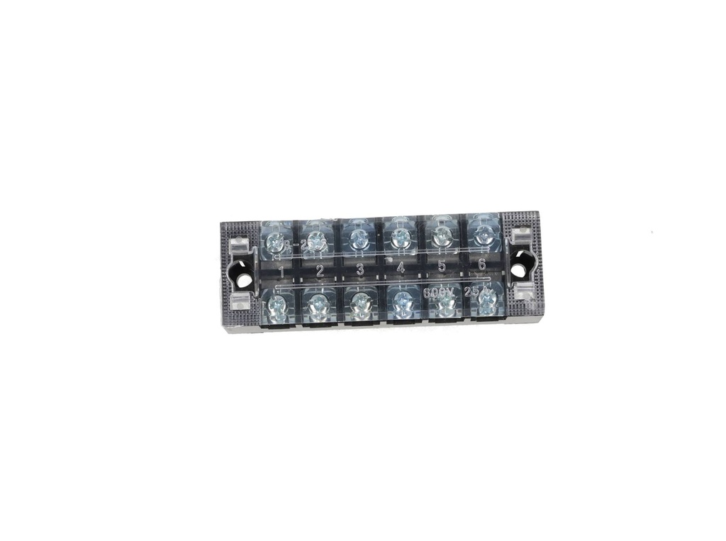 TB-2506 — BLOQUE DE TERMINALES MONTAJE FIJO 25AMP6 POLOS, 600V, CALIBRE 14 AWG,  100°C,  (A PRUEBA DE FUEGO) 19x91x30mm