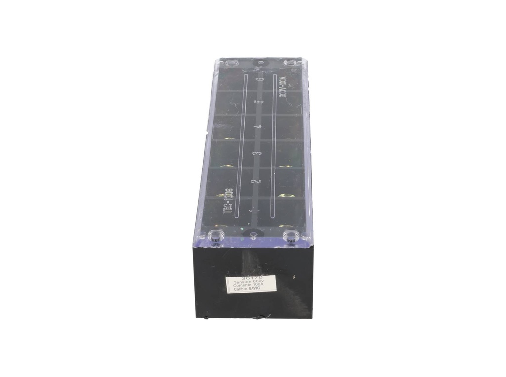 TB-10006 — BLOQUE DE TERMINALES MONTAJE FIJO 100AMP6 POLOS, 600V, CALIBRE 8 AWG 100°C,  (A PRUEBA DE FUEGO) 34x150x43mm