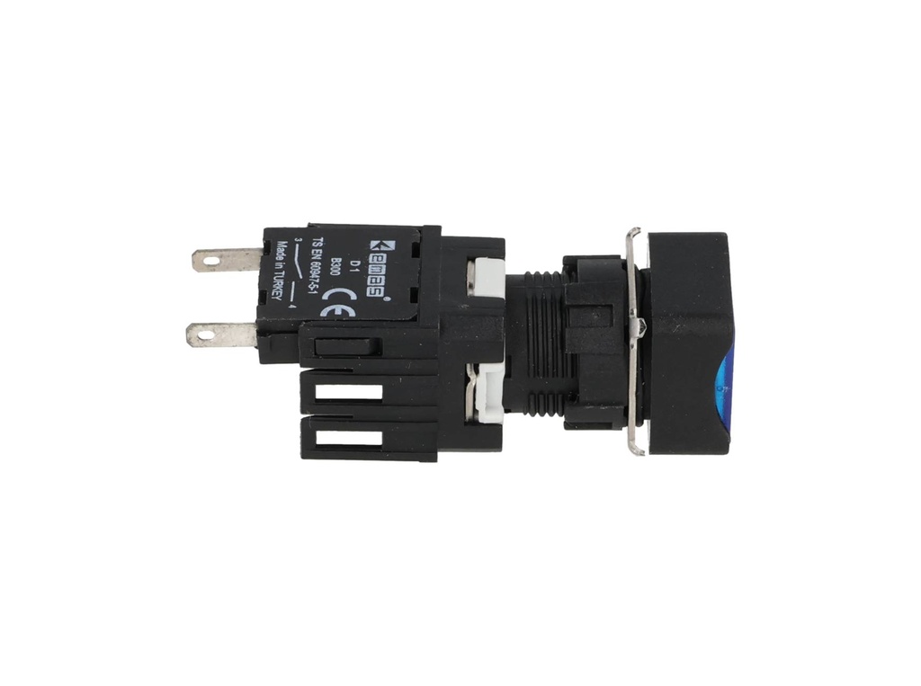 D100KDM — BOTON PULSADOR 16mm, NO ILUMINADO AZUL, RASANTE MOMENTANEO CUADRADO INCLUYE 1CON NA (MAXIMO 2 CONTACTOS) 