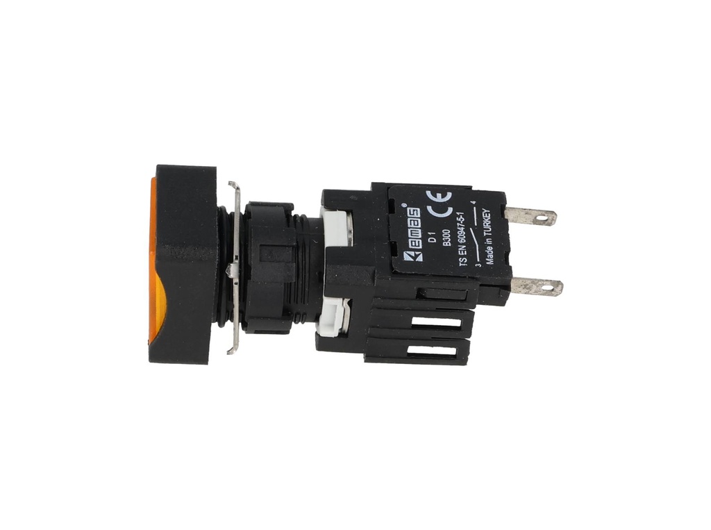 D100DDS — BOTON PULSADOR 16mm, NO ILUMINADO AMARILLO, RASANTE MOMENTANEO RECTANGULAR, INCLUYE 1 CON NA (MAXIMO 2 CONTACTOS) 