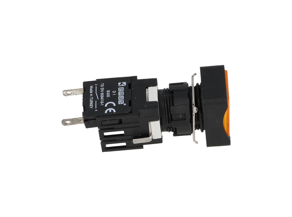 D100DDS — BOTON PULSADOR 16mm, NO ILUMINADO AMARILLO, RASANTE MOMENTANEO RECTANGULAR, INCLUYE 1 CON NA (MAXIMO 2 CONTACTOS) 