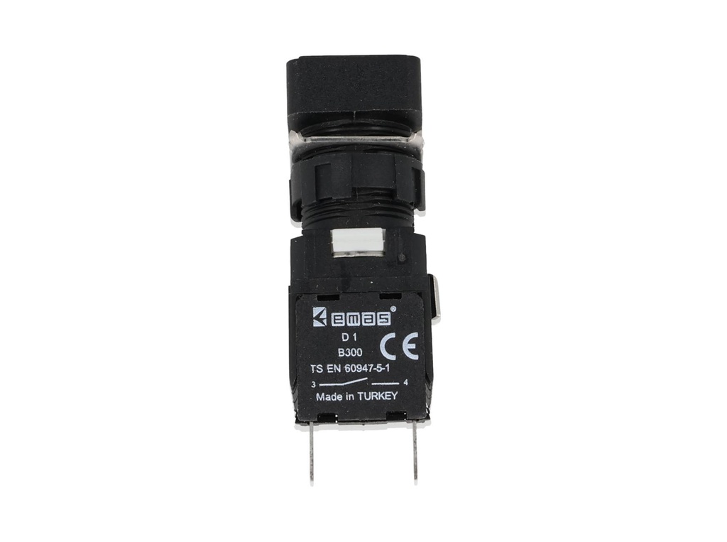 D100DDS — BOTON PULSADOR 16mm, NO ILUMINADO AMARILLO, RASANTE MOMENTANEO RECTANGULAR, INCLUYE 1 CON NA (MAXIMO 2 CONTACTOS) 