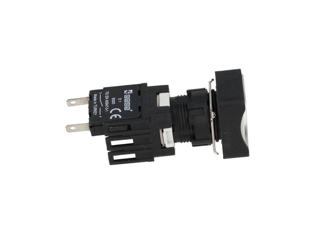 D100DDB — BOTON PULSADOR 16mm, NO ILUMINADO BLANCORASANTE MOMENTANEO RECTANGULAR, INCLUYE 1CON NA (MAXIMO 2 CONTACTOS) 