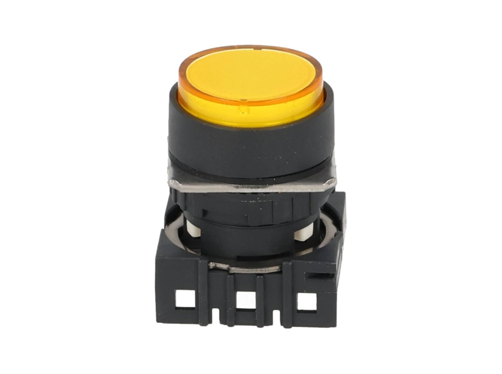 S16PR-E1Y — BOTON PULSADOR 16mm, NO ILUMINADO AMARILLO, REDONDO SIN CONTACTO INCLUIDO 