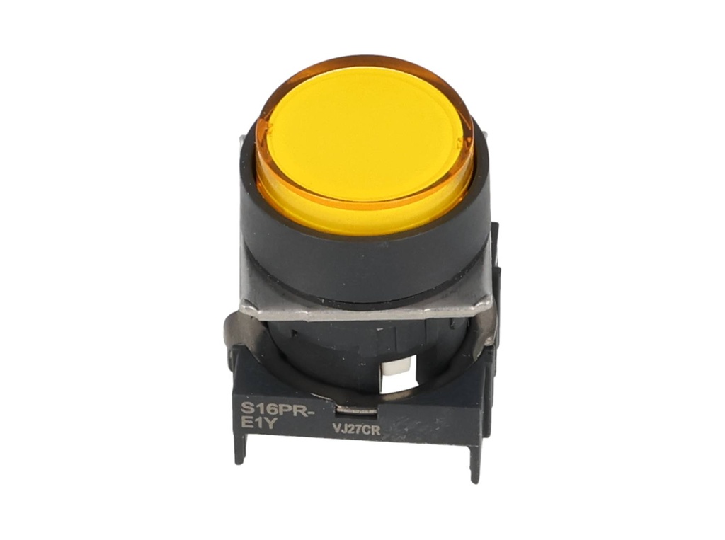 S16PR-E1Y — BOTON PULSADOR 16mm, NO ILUMINADO AMARILLO, REDONDO SIN CONTACTO INCLUIDO 