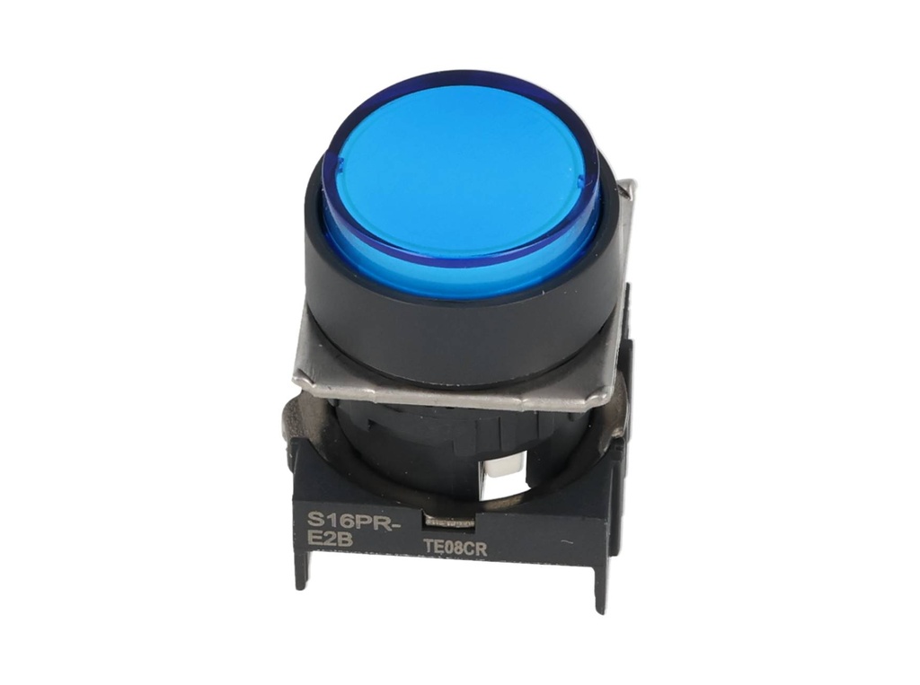 S16PR-E2B — BOTON PULSADOR AZUL 16mm, MANTENIDO, NO ILUMINADO, REDONDO SALIENTE