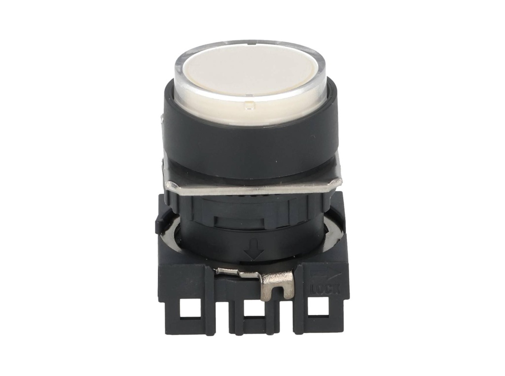S16PR-E3W — BOTON PULSADOR BLANCO 16mm, MOMENTANEO ILUMINADO, REDONDO SALIENTE
