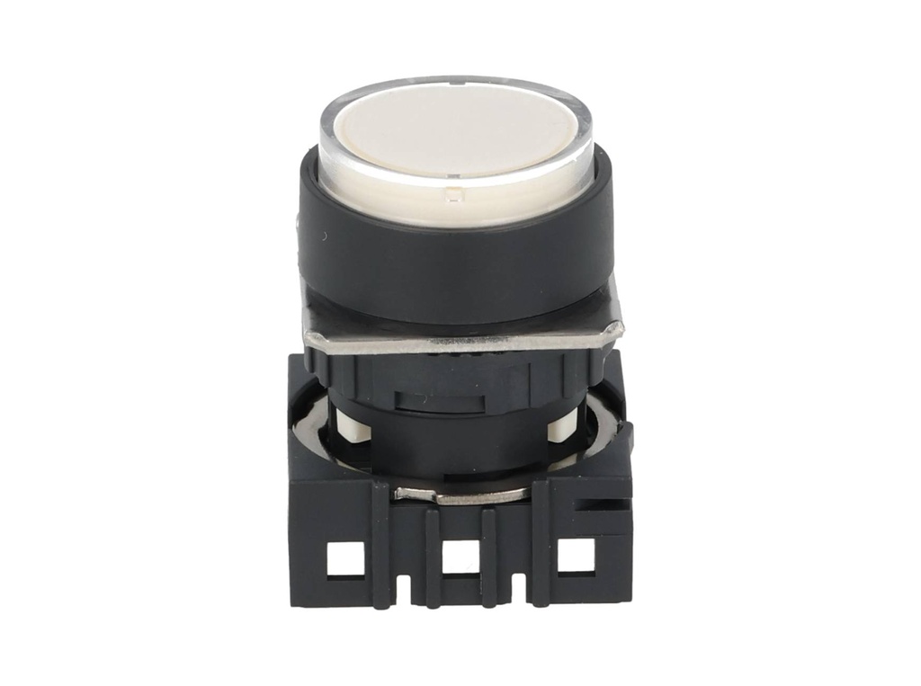 S16PR-E3W — BOTON PULSADOR BLANCO 16mm, MOMENTANEO ILUMINADO, REDONDO SALIENTE