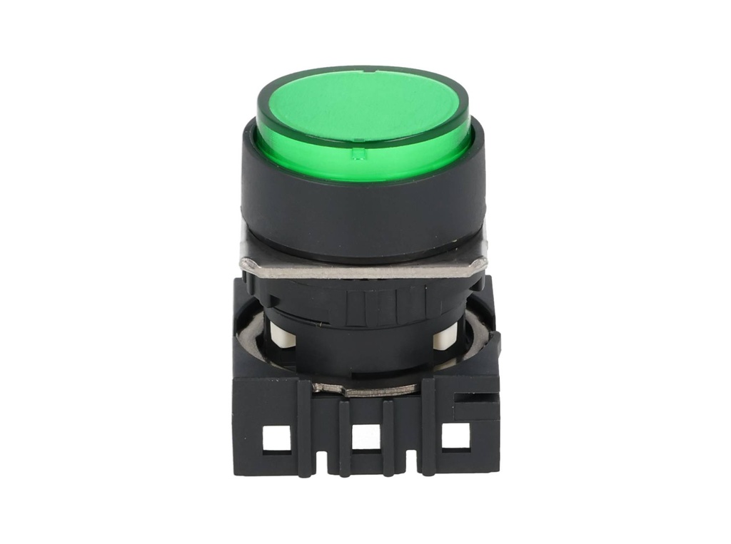 S16PR-E2G — BOTON PULSADOR VERDE 16mm, MANTENIDO, NO ILUMINADO, REDONDO SALIENTE 