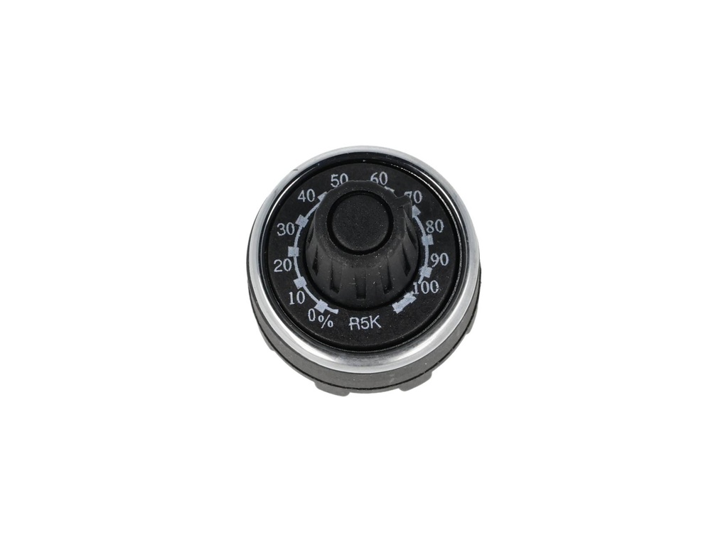 BPR05K — POTENCIOMETRO 22mm 5K OHMS 1.5WATTS CON PERILLA GRADUADA, TOLERANCIA 10%, RESISTENCIA DE AISLAMIENTO MIN 10M OHMS (500VCD) 17.30 MA