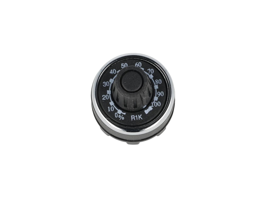 BPR01K — POTENCIOMETRO 22mm 1K OHMS 1.5WATTS CON PERILLA GRADUADA, TOLERANCIA 10%, RESISTENCIA DE AISLAMIENTO MIN 10M OHMS (500VCD) 38.70MA