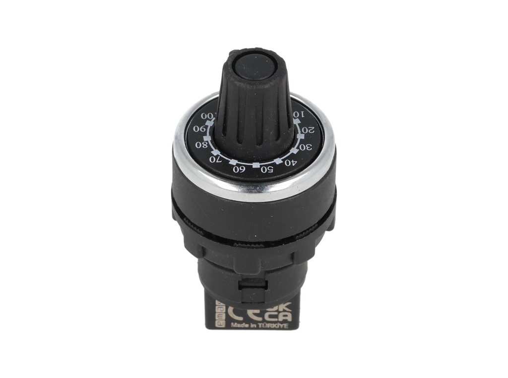 BPR10K — POTENCIOMETRO 22mm 10K OHMS 1.5WATTS CON PERILLA GRADUADA, TOLERANCIA 10%, RESISTENCIA DE AISLAMIENTO MIN 10M OHMS (500 VCD) 12.20MA